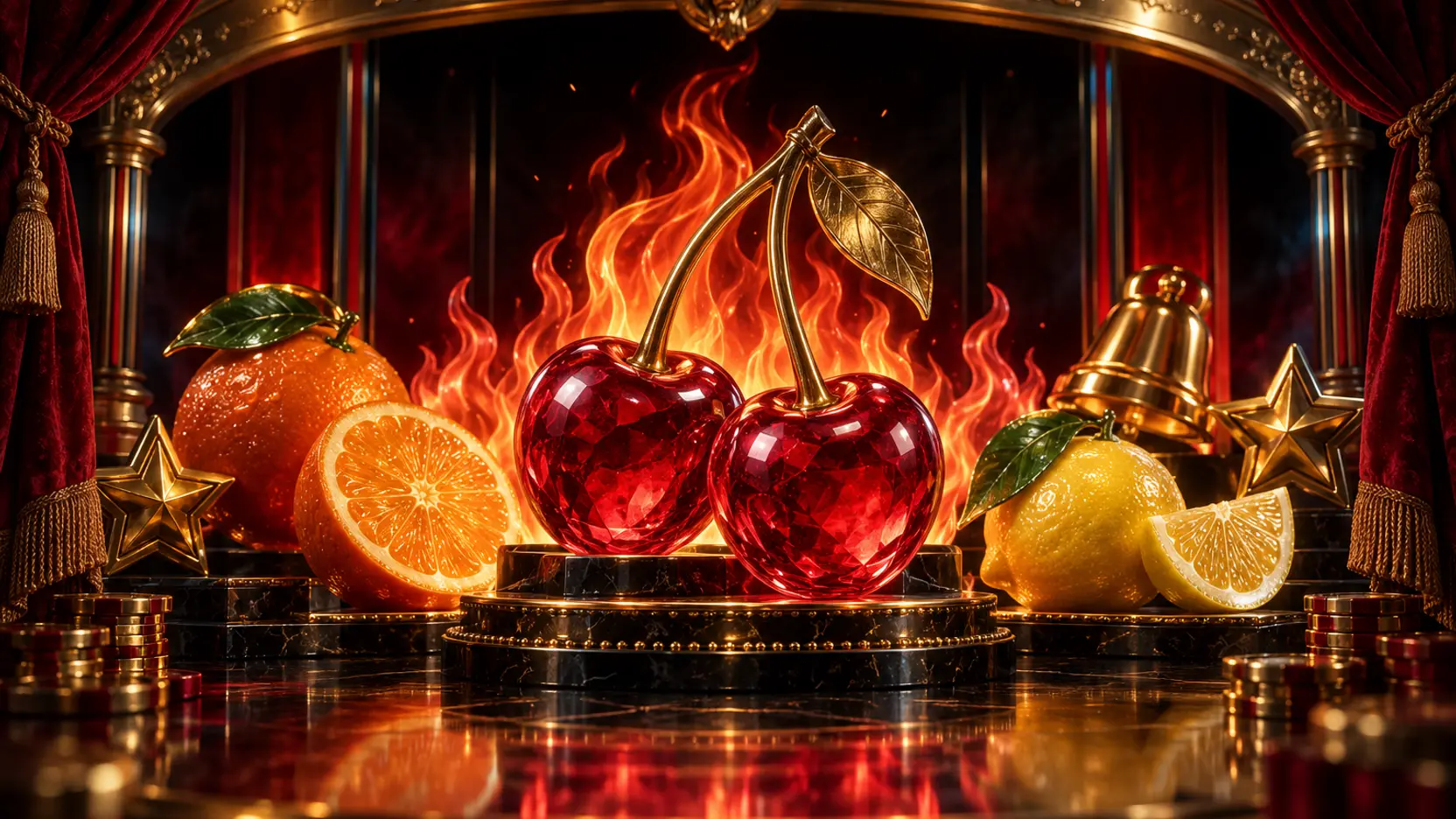 Original editorial artwork for Flame Fruits Frenzy
